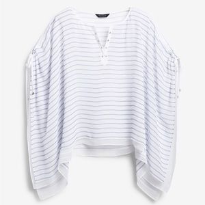 White House Black Market Women's Kaftan Top Size Large White Stripe Sheer Blouse